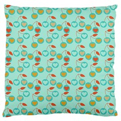 Light Teal Heart Cherries Large Flano Cushion Case (two Sides)