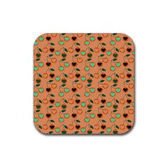 Peach Cherries Rubber Coaster (square)  by snowwhitegirl