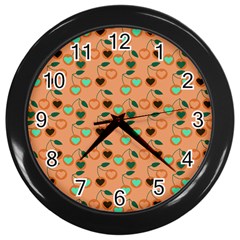 Peach Cherries Wall Clock (black) by snowwhitegirl