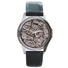 Earth  Dark Soil With Cracks Round Metal Watch by FunnyCow