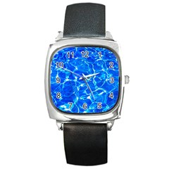 Blue Clear Water Texture Square Metal Watch by FunnyCow