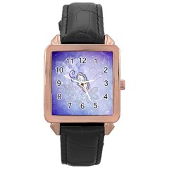 Wonderful Butterlies With Flowers Rose Gold Leather Watch  by FantasyWorld7