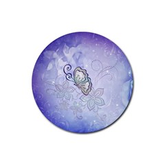 Wonderful Butterlies With Flowers Rubber Coaster (round)  by FantasyWorld7