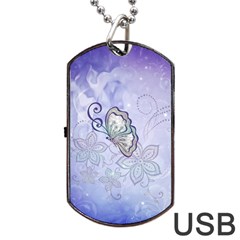 Wonderful Butterlies With Flowers Dog Tag Usb Flash (two Sides) by FantasyWorld7