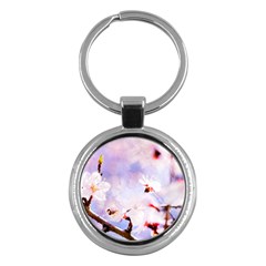 Pink Sakura Purple Background Key Chains (Round) 