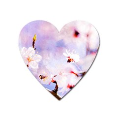 Pink Sakura Purple Background Heart Magnet