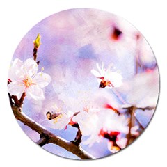 Pink Sakura Purple Background Magnet 5  (round) by FunnyCow