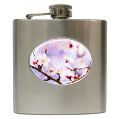 Pink Sakura Purple Background Hip Flask (6 oz)