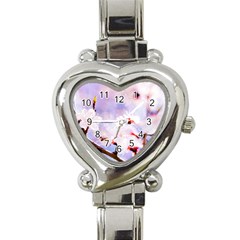 Pink Sakura Purple Background Heart Italian Charm Watch