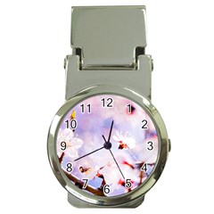 Pink Sakura Purple Background Money Clip Watches