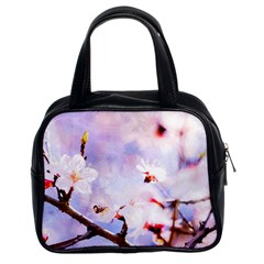 Pink Sakura Purple Background Classic Handbags (2 Sides) by FunnyCow