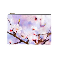 Pink Sakura Purple Background Cosmetic Bag (Large)