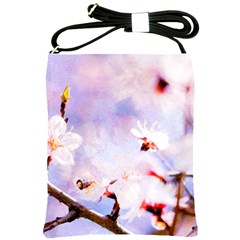 Pink Sakura Purple Background Shoulder Sling Bags