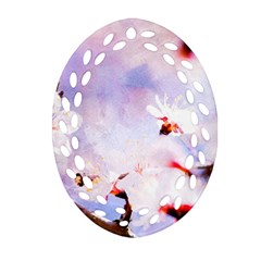 Pink Sakura Purple Background Oval Filigree Ornament (Two Sides)