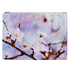 Pink Sakura Purple Background Cosmetic Bag (XXL)