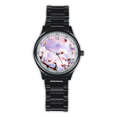 Pink Sakura Purple Background Stainless Steel Round Watch by FunnyCow