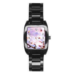 Pink Sakura Purple Background Stainless Steel Barrel Watch by FunnyCow