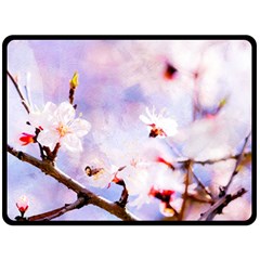 Pink Sakura Purple Background Double Sided Fleece Blanket (Large) 