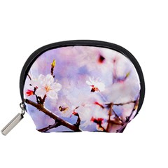 Pink Sakura Purple Background Accessory Pouches (Small) 