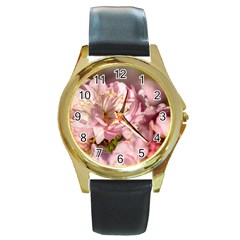 Beautiful Flowering Almond Round Gold Metal Watch by FunnyCow