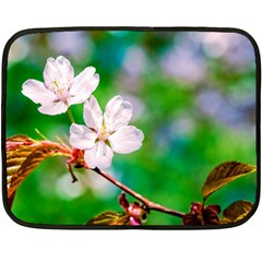 Sakura Flowers On Green Double Sided Fleece Blanket (mini)  by FunnyCow