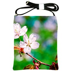 Sakura Flowers On Green Shoulder Sling Bags by FunnyCow