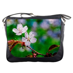 Sakura Flowers On Green Messenger Bags by FunnyCow