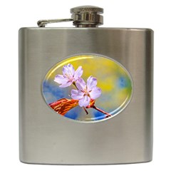 Sakura Flowers On Yellow Hip Flask (6 Oz) by FunnyCow