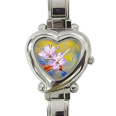 Sakura Flowers On Yellow Heart Italian Charm Watch by FunnyCow