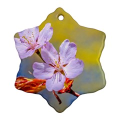 Sakura Flowers On Yellow Snowflake Ornament (two Sides) by FunnyCow