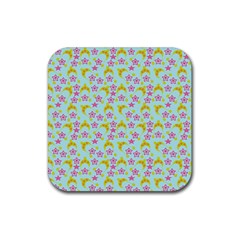 Blue Star Yellow Hats Rubber Coaster (Square) 