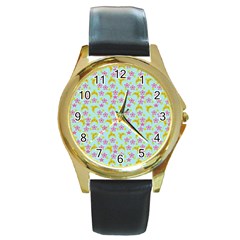 Blue Star Yellow Hats Round Gold Metal Watch