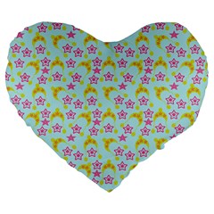 Blue Star Yellow Hats Large 19  Premium Flano Heart Shape Cushions