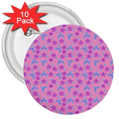 Pink Star Blue Hats 3  Buttons (10 pack) 