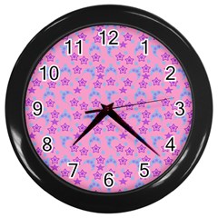 Pink Star Blue Hats Wall Clock (Black)