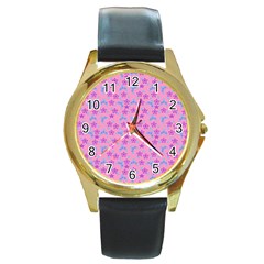 Pink Star Blue Hats Round Gold Metal Watch