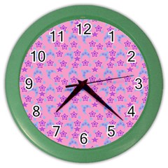 Pink Star Blue Hats Color Wall Clock