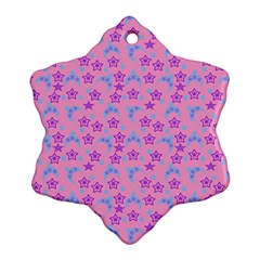 Pink Star Blue Hats Snowflake Ornament (Two Sides)