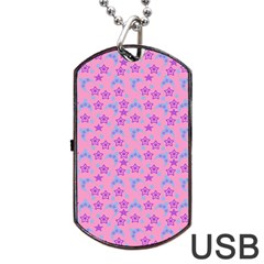 Pink Star Blue Hats Dog Tag USB Flash (One Side)