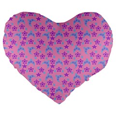 Pink Star Blue Hats Large 19  Premium Flano Heart Shape Cushions