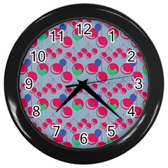 Bubblegum Cherry Blue Wall Clock (black) by snowwhitegirl