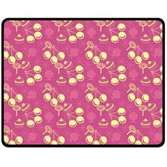 Yellow Pink Cherries Fleece Blanket (medium) 
