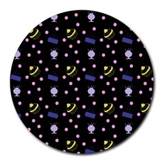 Cakes And Sundaes Black Round Mousepads