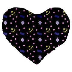 Cakes And Sundaes Black Large 19  Premium Flano Heart Shape Cushions