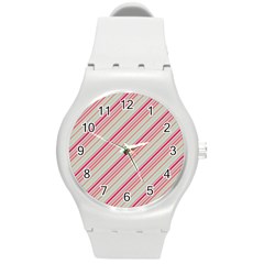 Candy Diagonal Lines Round Plastic Sport Watch (m)