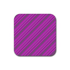 Pink Violet Diagonal Lines Rubber Coaster (square) 