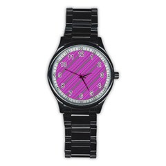 Pink Violet Diagonal Lines Stainless Steel Round Watch