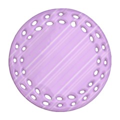 Lilac Diagonal Lines Round Filigree Ornament (two Sides)