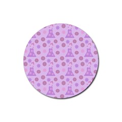 Violet Pink Flower Dress Rubber Round Coaster (4 Pack) 