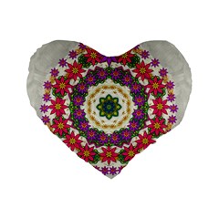 Fauna Fantasy Bohemian Midsummer Flower Style Standard 16  Premium Flano Heart Shape Cushions by pepitasart